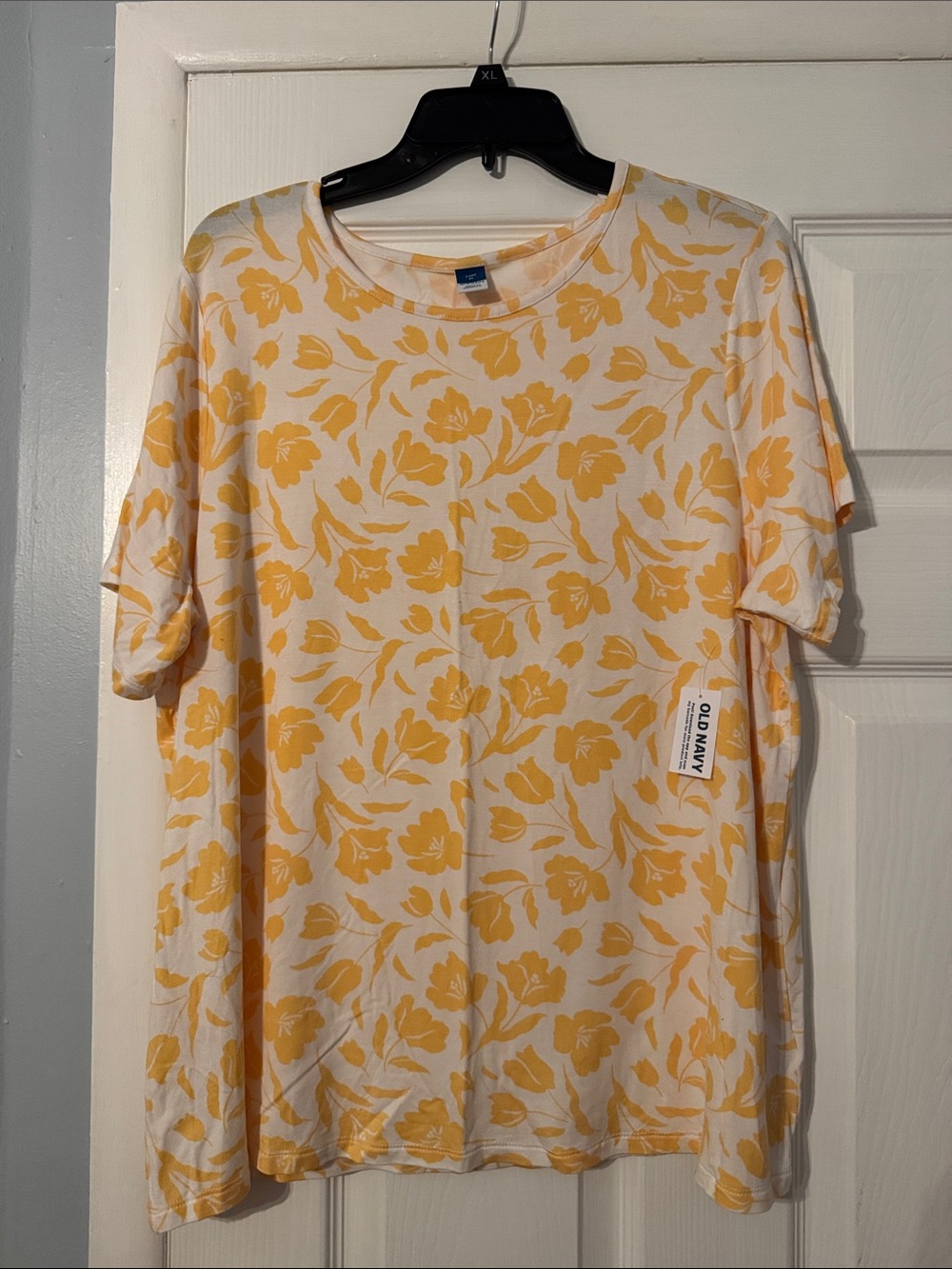 Old Navy Luxe White Tee with Yellow Floral Print